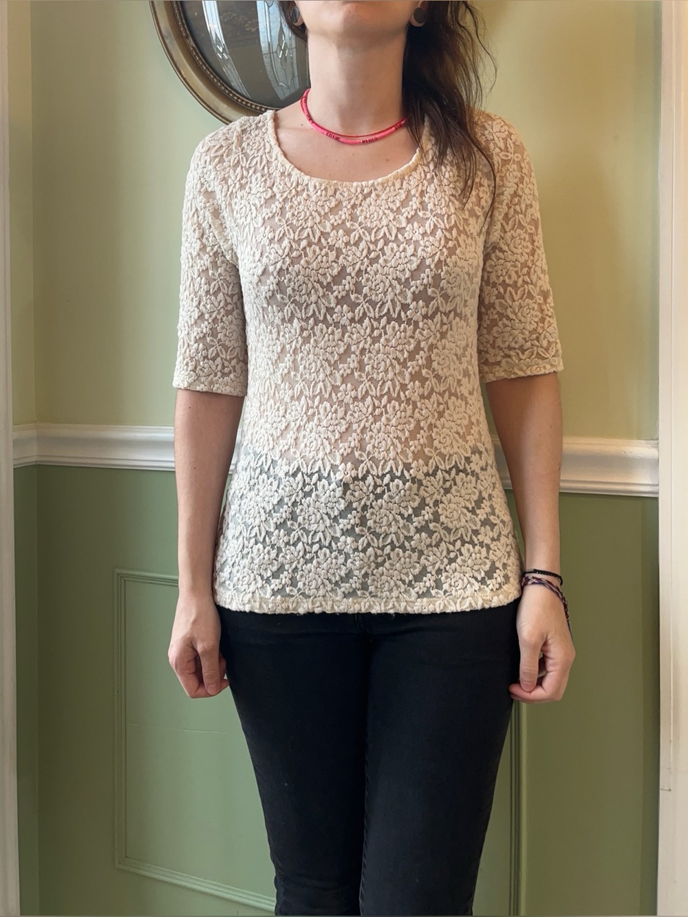 Forever 21 lace black bow back 3/4 sleeve top